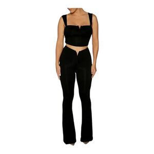 Naked wardrobe Black Flare Pant Soft Cropped Top Tank 2 PC Set Outfit Size 1X